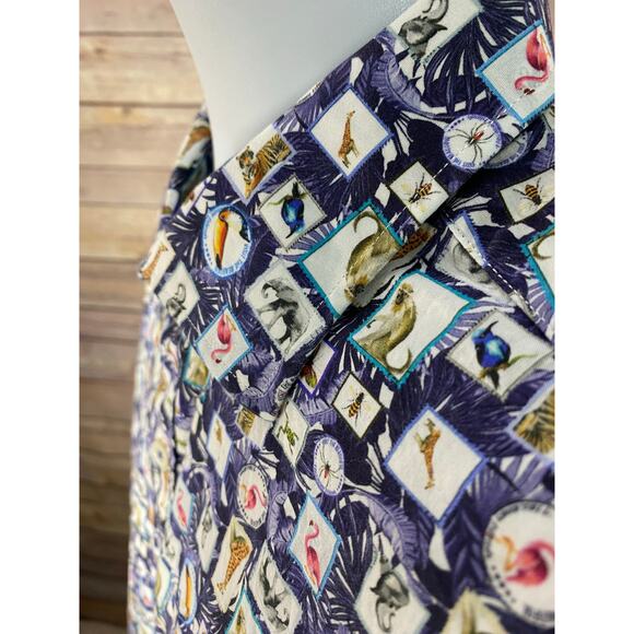 Bugatchi Shirt Mens XL Blue Animal print100% Cotton Shaped Fit Button Up - Picture 10 of 10